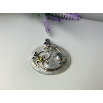 925 STERLING SILVER TOPAZ, AMETHYST, PERIDOT, MOTHER OF PEARL PENDANT