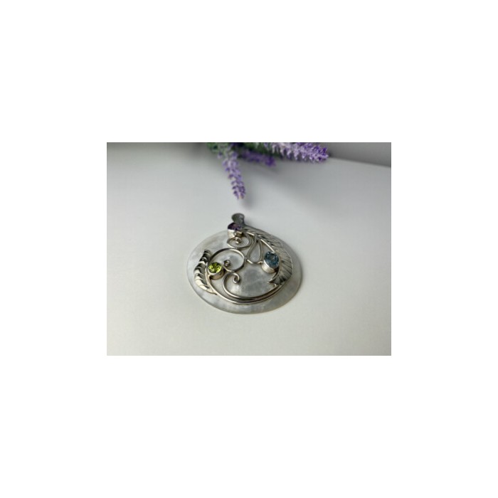 925 STERLING SILVER TOPAZ, AMETHYST, PERIDOT, MOTHER OF PEARL PENDANT