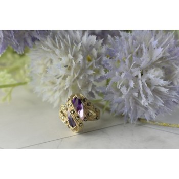 Vintage 925 Sterling Silver Purple Tourmaline & Marcasites Ring Size 6.75