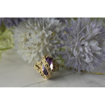 Vintage 925 Sterling Silver Purple Tourmaline & Marcasites Ring Size 6.75