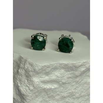 925 Sterling Silver Emerald Earrings Length 0.27 Inch