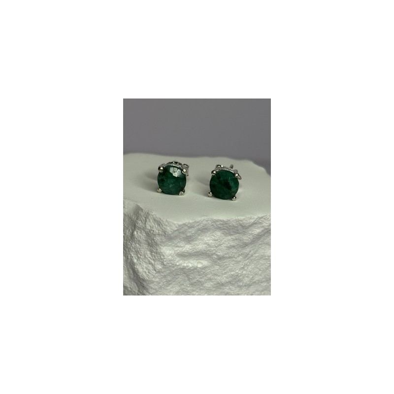 925 Sterling Silver Emerald Earrings Length 0.27 Inch