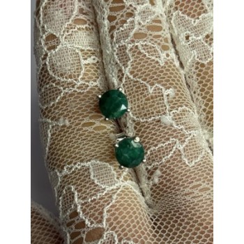925 Sterling Silver Emerald Earrings Length 0.27 Inch