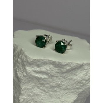 925 Sterling Silver Emerald Earrings Length 0.27 Inch