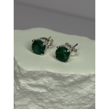 925 Sterling Silver Emerald Earrings Length 0.27 Inch