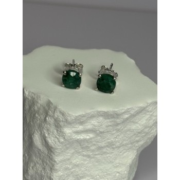 925 Sterling Silver Emerald Earrings Length 0.27 Inch