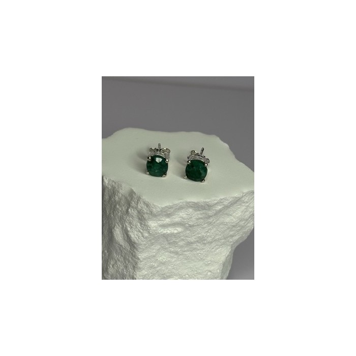 925 Sterling Silver Emerald Earrings Length 0.27 Inch