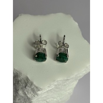 925 Sterling Silver Emerald Earrings Length 0.27 Inch