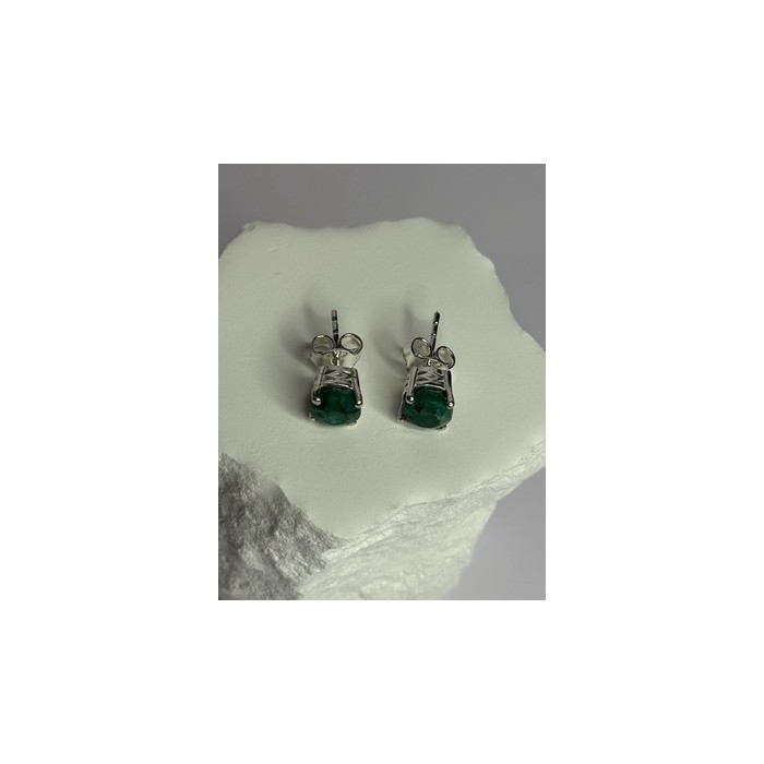 925 Sterling Silver Emerald Earrings Length 0.27 Inch