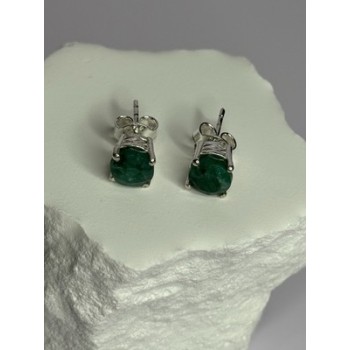 925 Sterling Silver Emerald Earrings Length 0.27 Inch