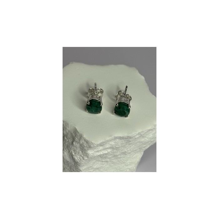 925 Sterling Silver Emerald Earrings Length 0.27 Inch