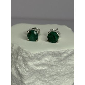 925 Sterling Silver Emerald Earrings Length 0.27 Inch