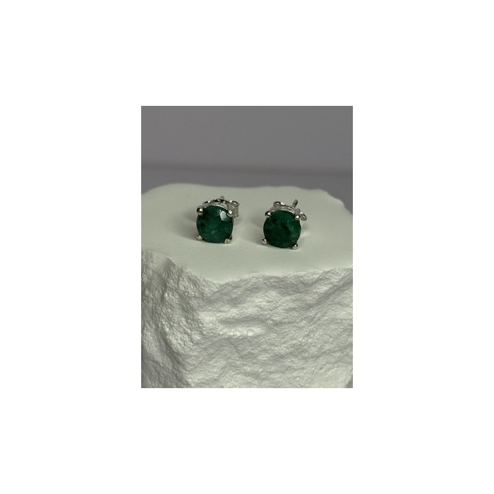 925 Sterling Silver Emerald Earrings Length 0.27 Inch
