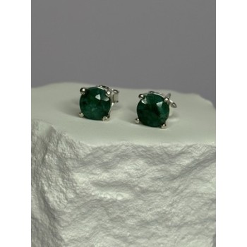 925 Sterling Silver Emerald Earrings Length 0.27 Inch