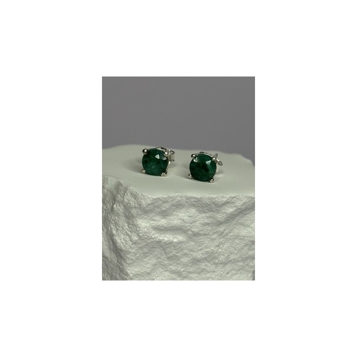 925 Sterling Silver Emerald Earrings Length 0.27 Inch