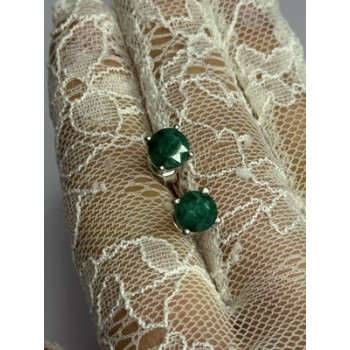 925 Sterling Silver Emerald Earrings Length 0.27 Inch