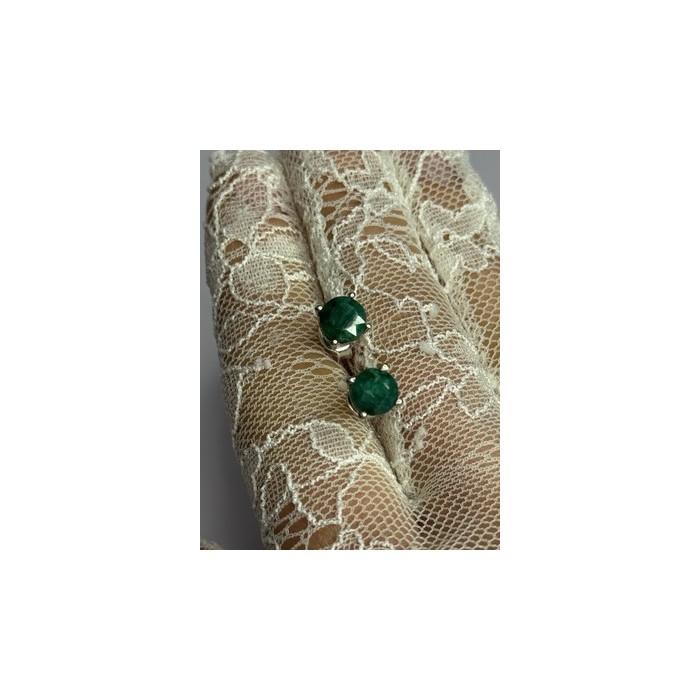 925 Sterling Silver Emerald Earrings Length 0.27 Inch