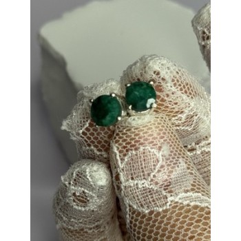925 Sterling Silver Emerald Earrings Length 0.27 Inch