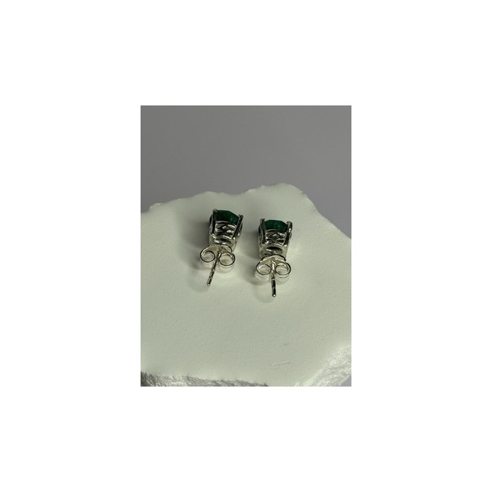 925 Sterling Silver Emerald Earrings Length 0.27 Inch