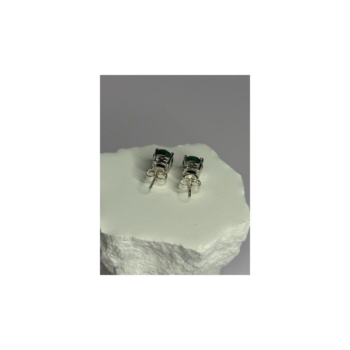 925 Sterling Silver Emerald Earrings Length 0.27 Inch