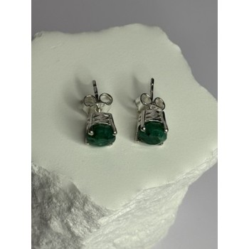 925 Sterling Silver Emerald Earrings Length 0.27 Inch