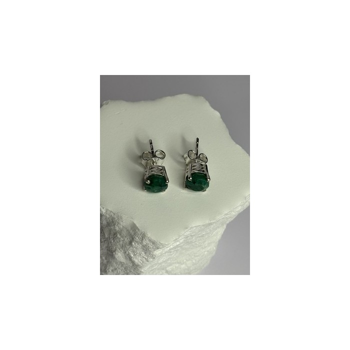 925 Sterling Silver Emerald Earrings Length 0.27 Inch