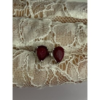 925 Sterling Silver Ruby Earrings Length 0.37 Inch