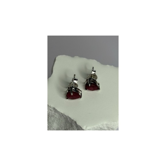 925 Sterling Silver Ruby Earrings Length 0.37 Inch