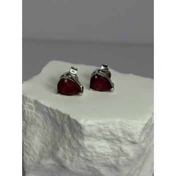 925 Sterling Silver Ruby Earrings Length 0.37 Inch