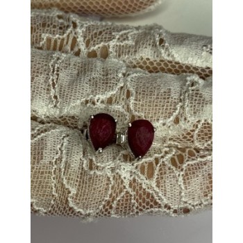 925 Sterling Silver Ruby Earrings Length 0.37 Inch