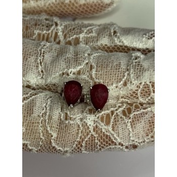 925 Sterling Silver Ruby Earrings Length 0.37 Inch