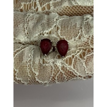 925 Sterling Silver Ruby Earrings Length 0.37 Inch