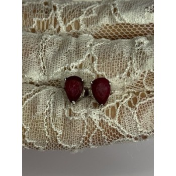 925 Sterling Silver Ruby Earrings Length 0.37 Inch