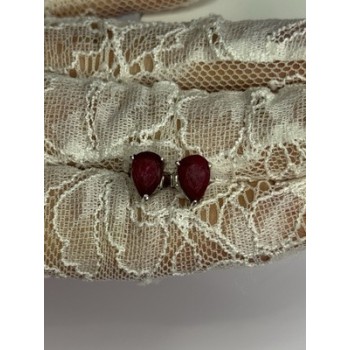 925 Sterling Silver Ruby Earrings Length 0.37 Inch
