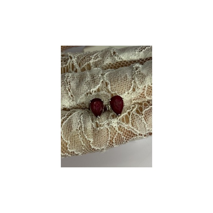 925 Sterling Silver Ruby Earrings Length 0.37 Inch