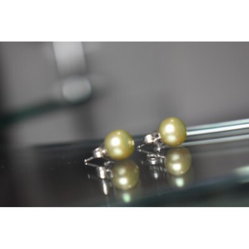 925 Sterling Silver Green Pearls Stud Earrings