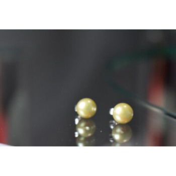 925 Sterling Silver Green Pearls Stud Earrings