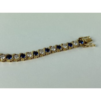 925 Sterling Silver Gold Plated Blue & White CZ Bracelet
