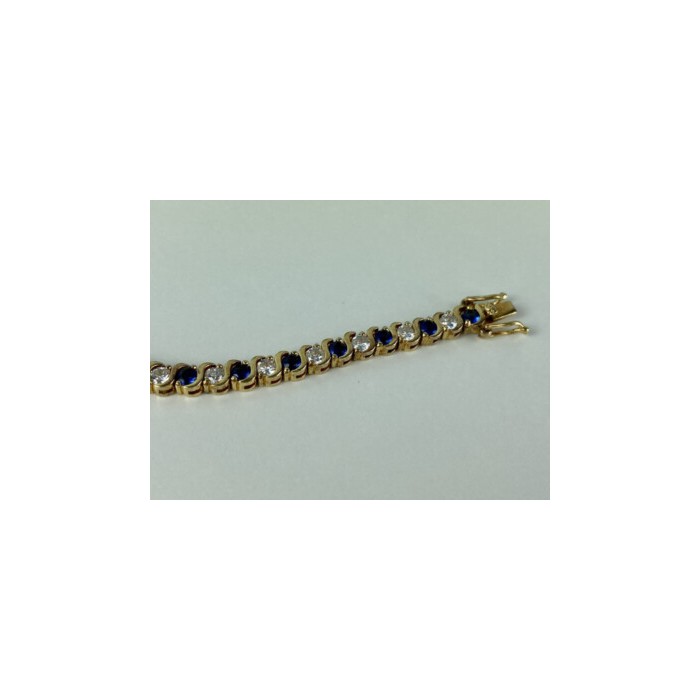 925 Sterling Silver Gold Plated Blue & White CZ Bracelet