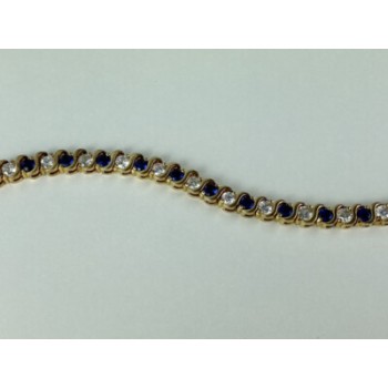 925 Sterling Silver Gold Plated Blue & White CZ Bracelet