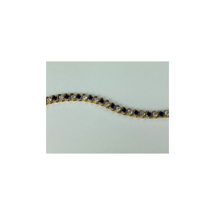 925 Sterling Silver Gold Plated Blue & White CZ Bracelet