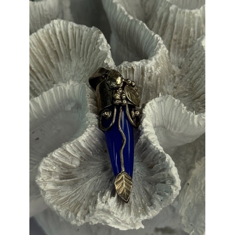 925 Sterling Silver Blue Quartz Ornament Pendant Length 2 Inch