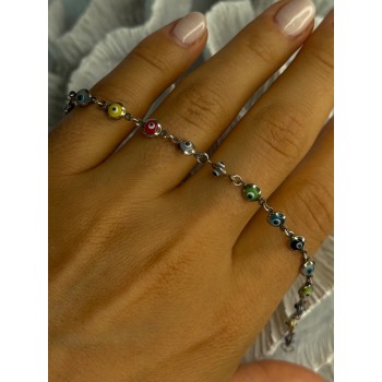 925 Sterling Silver Evil Eye Bracelet Multi Color Length 7.5