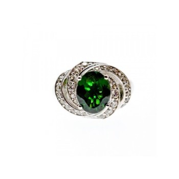 925 Sterling Silver Emerald & White Quartz Ring Size 5.5