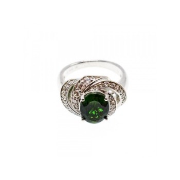 925 Sterling Silver Emerald & White Quartz Ring Size 5.5