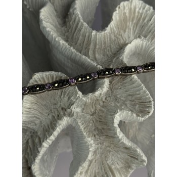 925 Sterling Silver Amethyst & Marcasite Bracelet Length 7.5