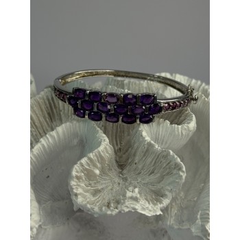 925 Sterling Silver Purple & Pink Tourmaline Bracelet Length Approx 6.5