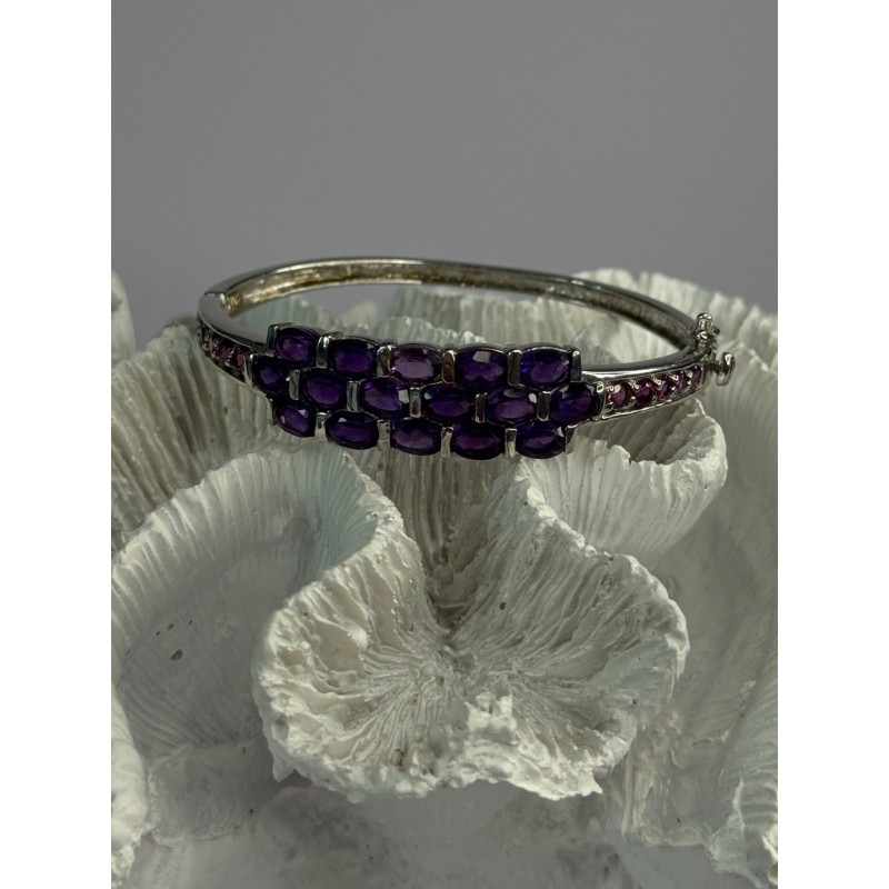 925 Sterling Silver Purple & Pink Tourmaline Bracelet Length Approx 6.5