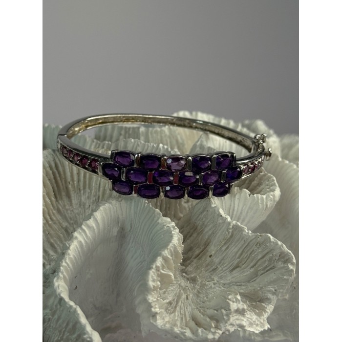 925 Sterling Silver Purple & Pink Tourmaline Bracelet Length Approx 6.5