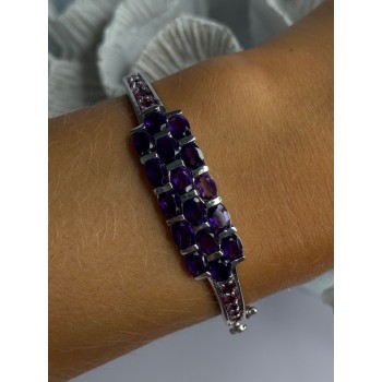 925 Sterling Silver Purple & Pink Tourmaline Bracelet Length Approx 6.5